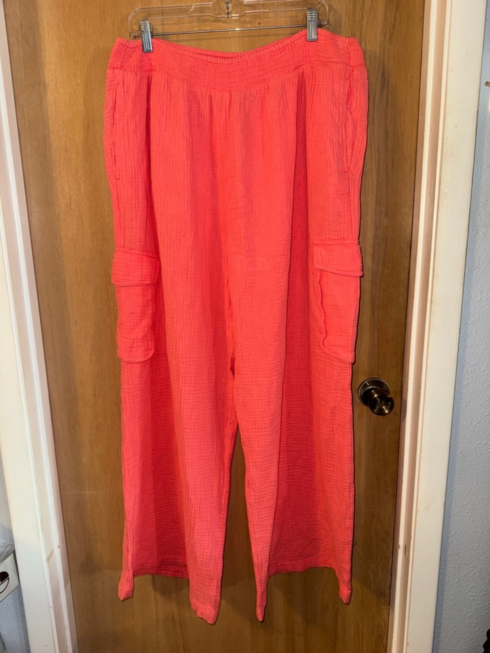 aerie Coral Wide-Leg Gauzy Cargo Pants Summer Beach Size XL